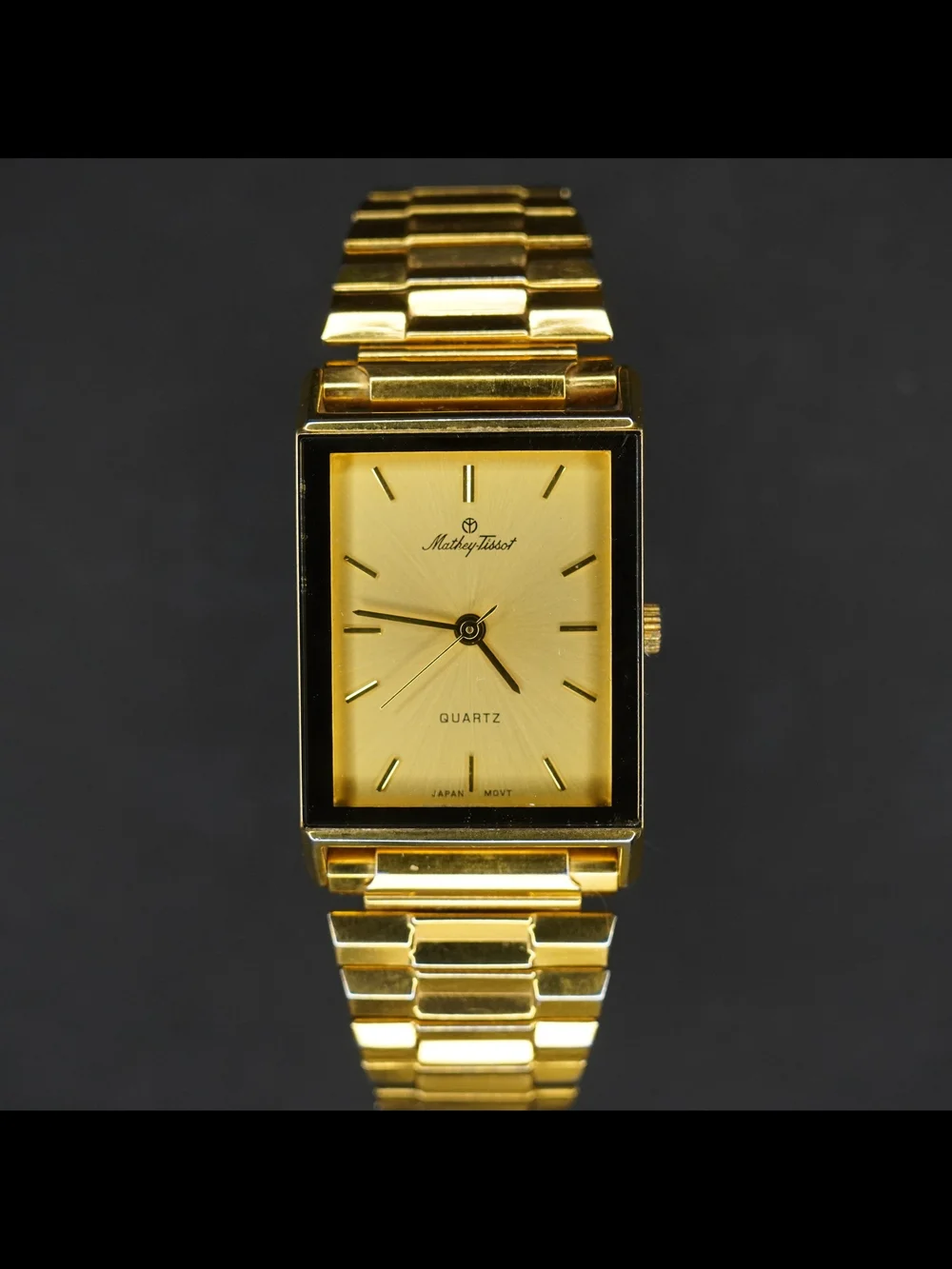 Vintage Mathey-Tissot Men's Quartz Watch Gold Tone Tank Dial Japan Movt
